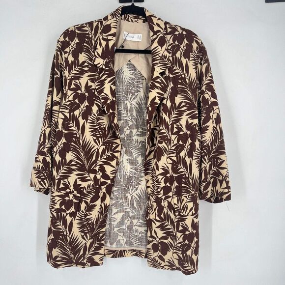 MNG Mango NWT Women’s Tropical Linen Blend Boyfriend Blazer Longline Brown XS - Picture 3 of 11